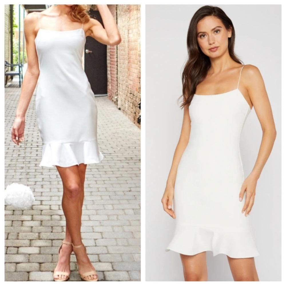 LIKELY x REVOLVE Banks White Flounce Ruffle Hem Dress Size 12 Bridal Minimalist